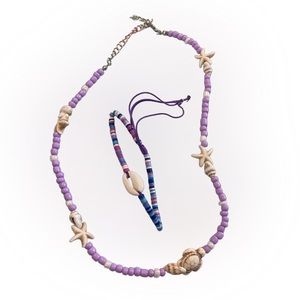 Purple beaded sea shell necklace